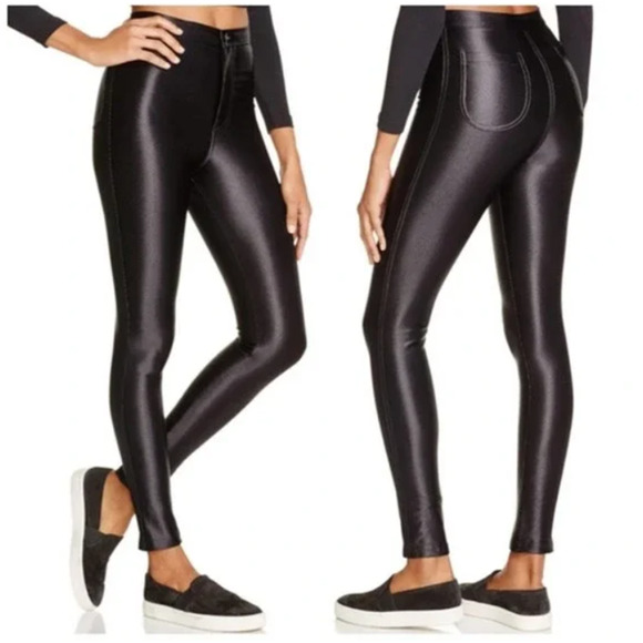 American Apparel High Waist Disco Pants in Shiny Black, Size Small - Picture 1 of 6